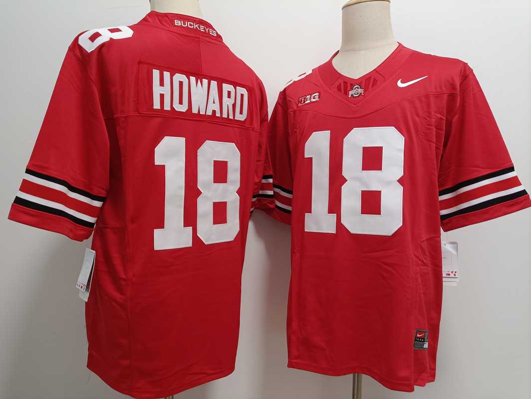 Mens Ohio State Buckeyes #18 Will Howard Red FUSE College Football Jersey